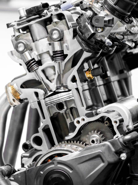 Closeup of a classic motorcycle engine