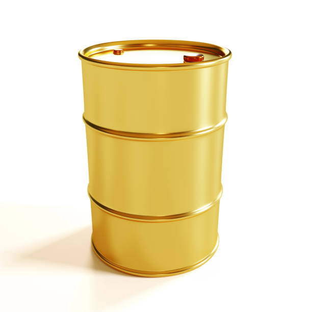 istock Gold oil barrel isolated on white background 2150395239