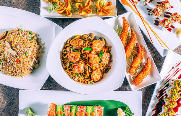 A variety of food items are displayed in an appetizing way.