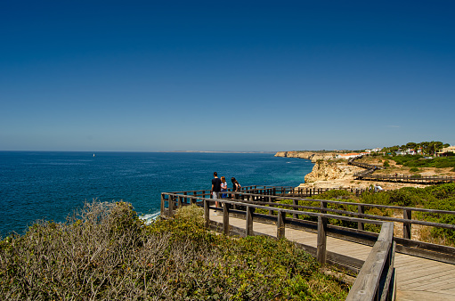 Beautiful views of the cliffs of Algar Seco, in summer holidays.Carvoeiro, Algarve, Portugal. June 30,2022.