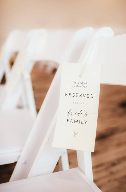 Reserved for bride's family hanging on chairs at a wedding