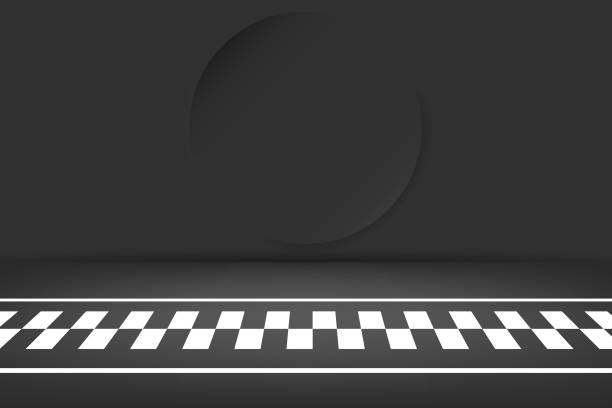 istock Race track finish line racing on dark room 2150401540