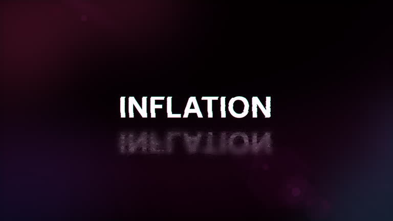Inflation text with screen effects of technological glitches. Looped