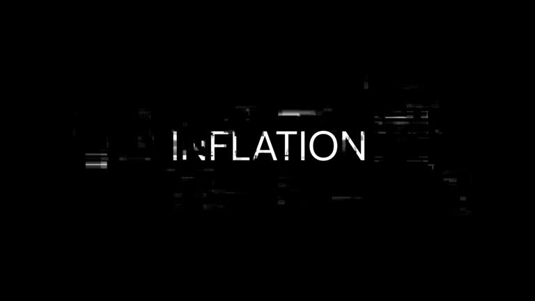 Inflation text with screen effects of technological glitches. Looped