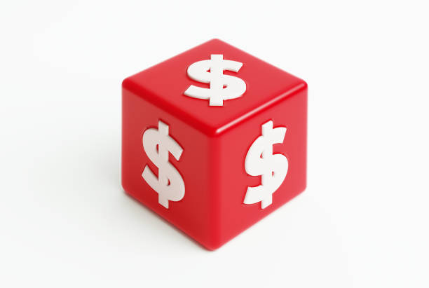 Red cube with extruded Dollar signs on white background. Horizontal composition.