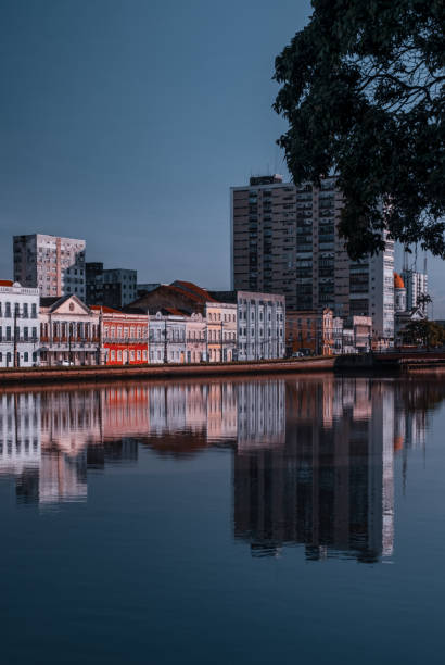 Recife, Pernambuco, Brazil:Famous and beautiful street with colonial houses in Recife downtown.