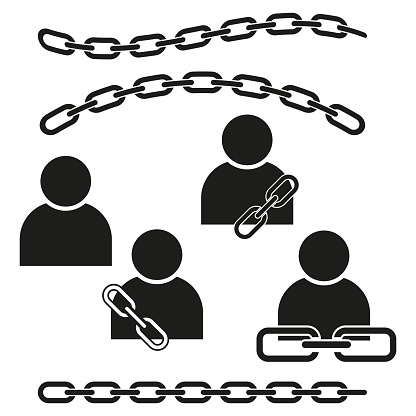 Social connection and networking icons. Chain links with human figures vector illustration. EPS 10.