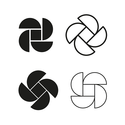 Geometric interlock design. Overlapping shapes Vector. Abstract knot icons. Monochrome intertwine. EPS 10