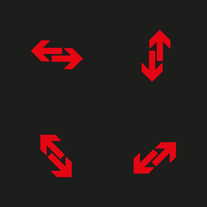 Set of red direction arrows. Vector navigation symbols. Up, down, left, right indicators. EPS 10.