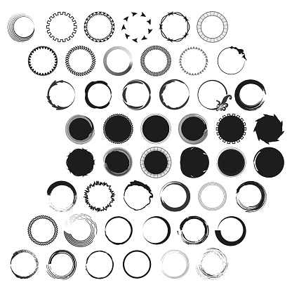 Extensive collection of circular design elements. Various circle outlines Vector assortment. Creative round borders set. EPS 10.