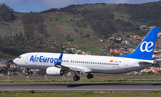 Los Rodeos, Tenerife, Canary islands; March 30 2024: Air Europa Boeing 737-85P, landing, in La Laguna city airport