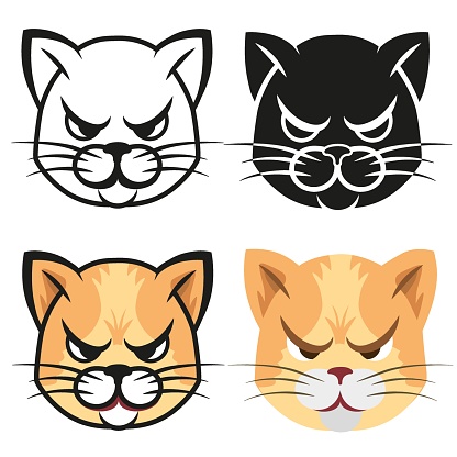 The face of an evil cat. Cat in different styles.Angry cat face. Art for decoration. EPS 10.