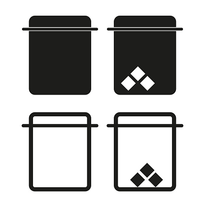 Trash bins Vector icons. Waste containers with and without recycle symbol. Monochrome garbage can set. EPS 10