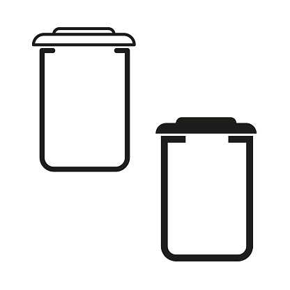 vector trash bins icons. Waste container illustrations in black and white. EPS 10.