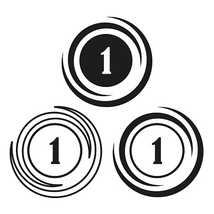 Number one Vector concept. Triple coin design. Monochrome medal icons. Abstract circular shapes. EPS 10