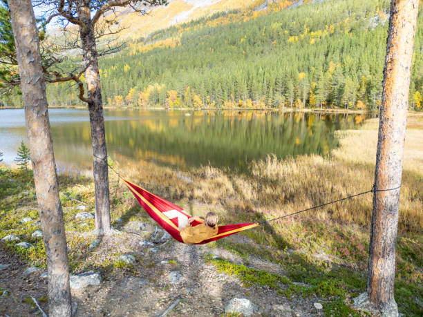 istock A Man Rests in a Hammock with Full Lake and Forest View 2150413802
