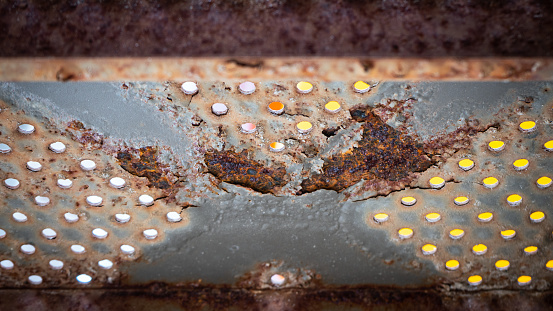 The corroding effect of sea water vapor on steel surfaces is rust. Corrosion of steel surfaces.