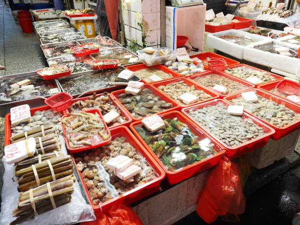 Seafood stall at mong kok wet market, Hong Kong