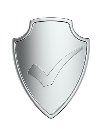 shield with checkmark on white background. Isolated 3D illustration