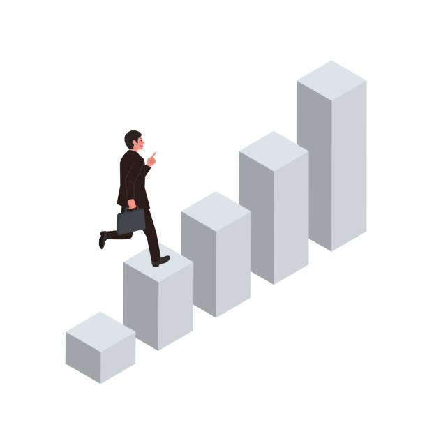 istock Business image illustration of graph and businessman running up isometric 2150418556
