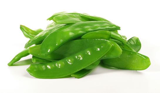 Blanched Sugar Snaps on white Background