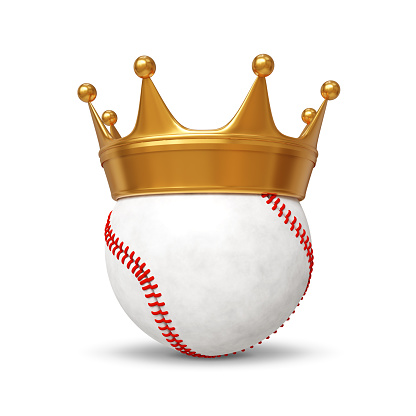 Champion of baseball concept. Baseball ball wearing a gold crown. 3d-rendering