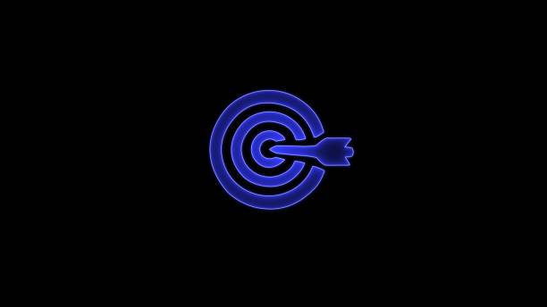 istock Bright neon blue target sign on black background. Target simple icon, flat design. Keyword targeting line icon. Neon target icon gun target neon light icon. Target Practice Editable Line Illustration. 2150424054