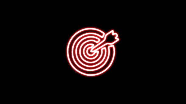 istock Neon Target practice editable line illustration. Bright neon target sign on black background. Outline neon target icon. Neon target sign. 2150424055