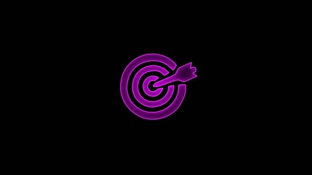 istock Neon Target Simple Icon or Keyword Targeting Line Icon. Target practice editable line illustration. Bright neon purple target sign on black background. Outline neon target icon. Neon target sign. 2150424077