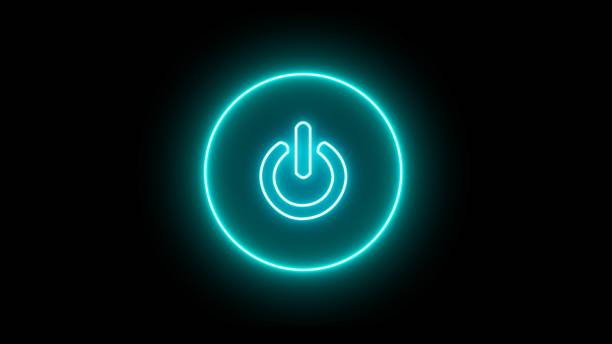 istock Neon On-off power buttons icon . Neon light power button turning on and off. neon Power Button icon on the black background. 2150424127