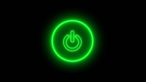 istock Neon light power button turning on and off. neon Power Button icon on the black background. Abstract neon light power button turning on and off. 2150424152