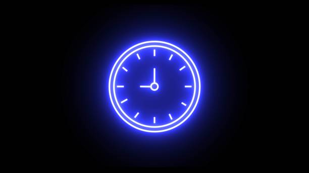 istock Glowing blue Neon clock icon. Clock icon ,clock isolated rotted 24 Hour Fast Speed. Clock, any time neon sign. Icon clock in flat style. Neon analog watch. 2150424204