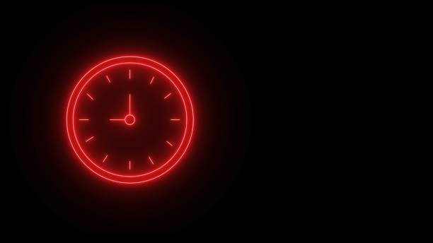 istock Abstract glowing neon analog clock on black background. Glowing red Neon clock icon. Clock icon ,clock isolated rotted 24 Hour Fast Speed. Clock, any time neon sign. 2150424206