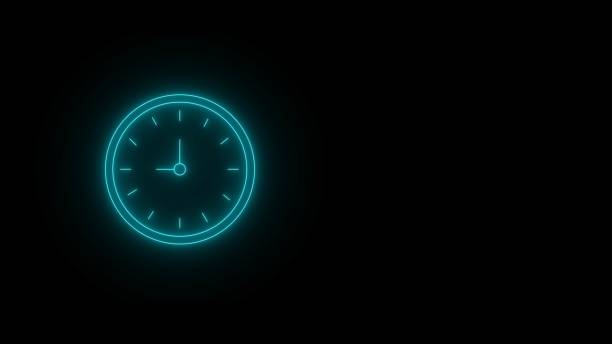 istock Neon clock icon. Abstract glowing neon analog clock on black background. Abstract bright neon clock black background. Clock, any time neon sign. 2150424208