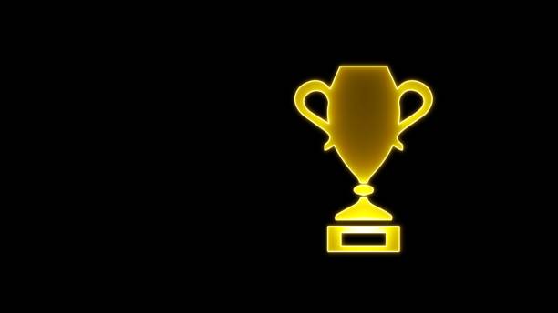 Neon trophy icon on black background. Golf Champions Cup neon light sign. Cup line icon in neon style. Winter sports illustration elements. Champion Cup neon light icon.