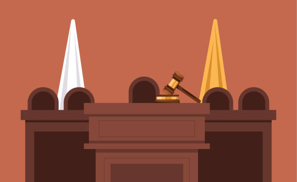 ilustraciones, imágenes clip art, dibujos animados e iconos de stock de concepto interior de la casa del juez de la sala de audiencias. ilustración de elemento de diseño gráfico plano vectorial - tribunal supremo