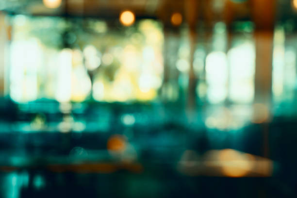 blur window blue light in the modern cafe or restaurant glowing background