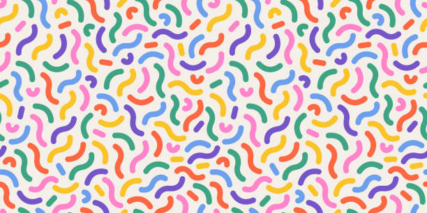 Rainbow cake sprinkle pattern Rainbow cake sprinkle pattern. 80s Birthday. Funky confetti background. Donuts glaze, dessert background. style. Curved lines. Celebration design. Background for wrapping paper, and fabric. birthday background stock illustrations