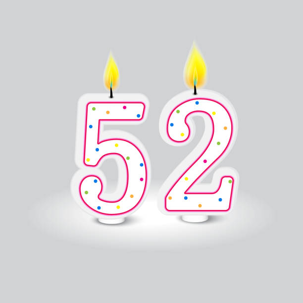 istock Birthday Candles Number 52 Vector. Festive numeral with flames. Anniversary decoration. 2150432038