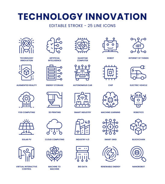 sada ikon technologických inovací - blockchain stock ilustrace