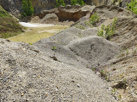 Gravel in old surface stone quarry