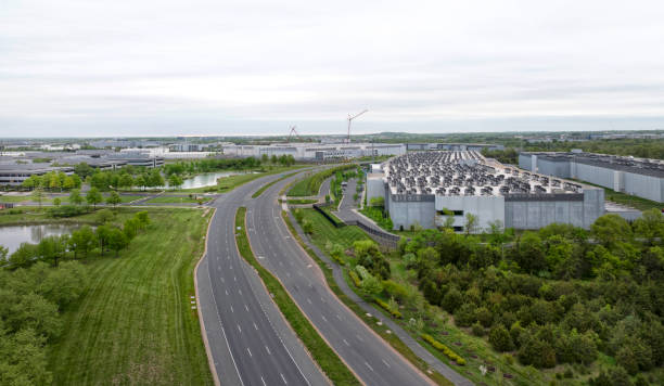 Data Center Alley Aerial view of a data centers in Ashburn, Virginia ashburn virginia stock pictures, royalty-free photos & images