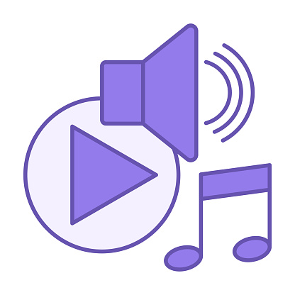 Colored Music Icon. Vector Icon of Speaker, Play Button, and Musical Note. Social Media Concept