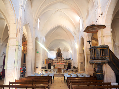 Nave of the Sainte Dominique de Bonifacio church in Corsica (nicknamed the Island of Beauty). This simple Gothic building is built on the presumed site of the Templar church, and dates from the 13th century.