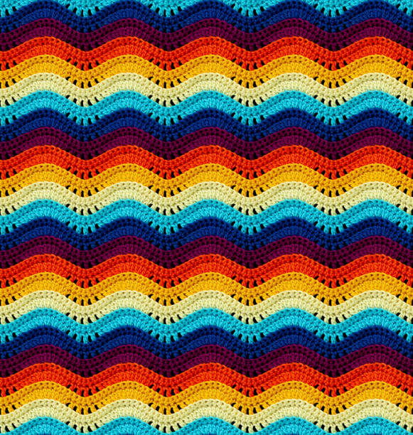 istock Seamless knitted pattern in the form of openwork waves is crocheted with threads of bright colors. Cotton yarn. 2150449988