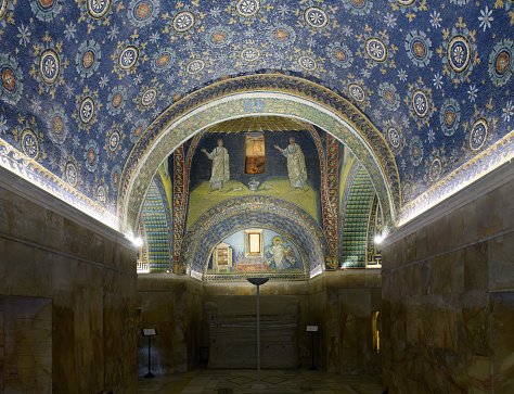 Interior mosaic in the Mausoleum of Galla Placidia. Ravenna, Italy