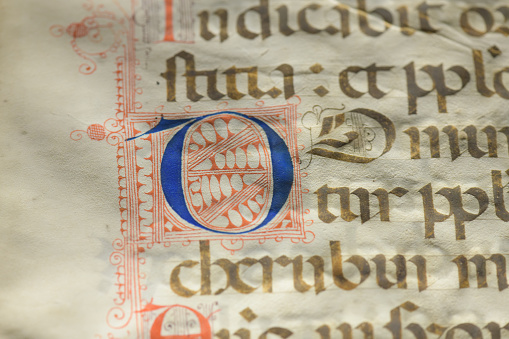 Detail with initial letter from illuminated antiphonary manuscript from Ferarra
