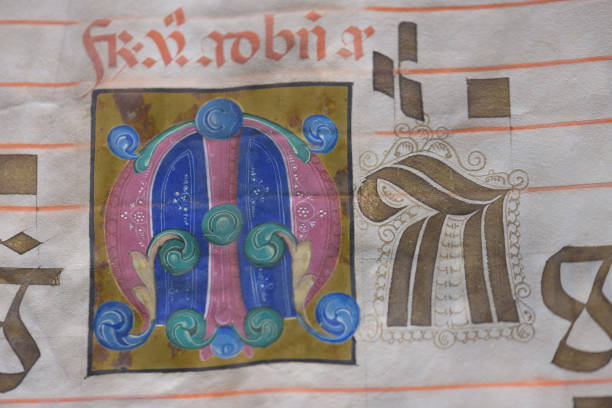 istock Detail with initial letter from illuminated antiphonary manuscrip 2150450330