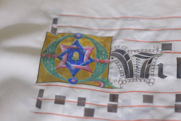 istock Detail with initial letter from illuminated antiphonary manuscrip 2150450337