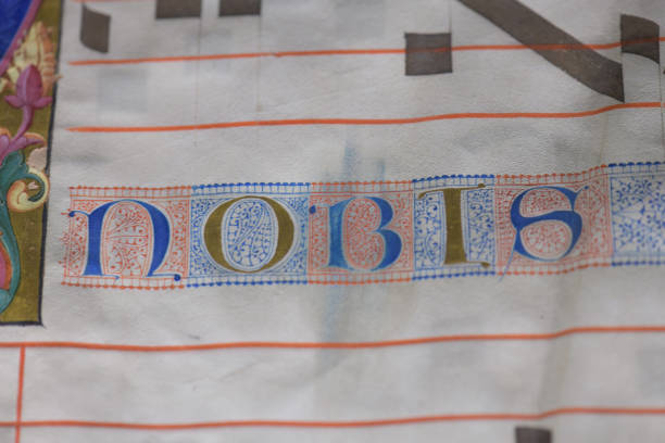 istock Detail with initial letter from illuminated antiphonary manuscrip 2150450366